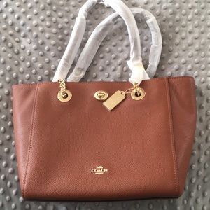 Leather Pebble Turnlock Chain Tote